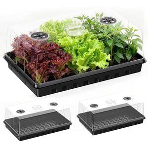 Seed Starter Tray With 4.73" Transparent Humidity Dome & Sowing Tool - Ideal For